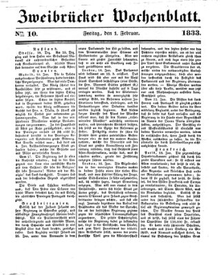 Zweibrücker Wochenblatt Freitag 1. Februar 1833