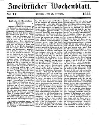 Zweibrücker Wochenblatt Dienstag 26. Februar 1833