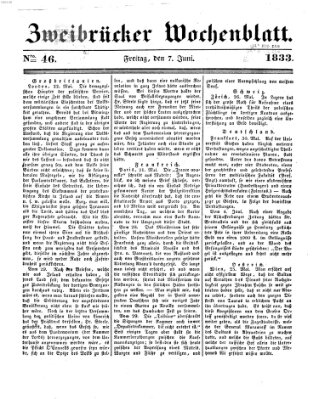 Zweibrücker Wochenblatt Freitag 7. Juni 1833