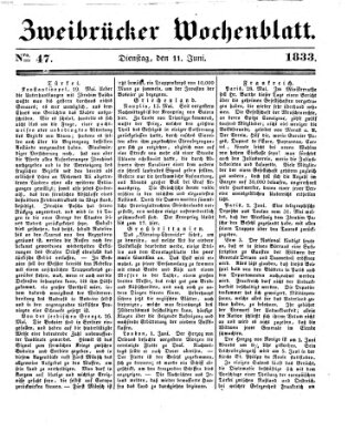 Zweibrücker Wochenblatt Dienstag 11. Juni 1833