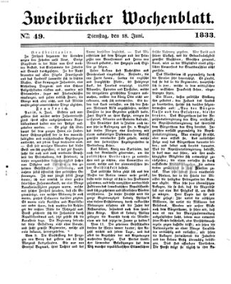 Zweibrücker Wochenblatt Dienstag 18. Juni 1833