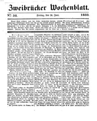 Zweibrücker Wochenblatt Freitag 28. Juni 1833