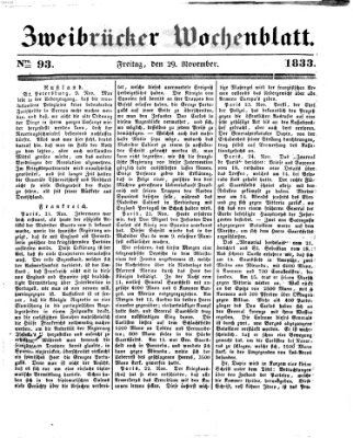 Zweibrücker Wochenblatt Freitag 29. November 1833