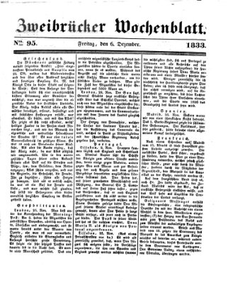 Zweibrücker Wochenblatt Freitag 6. Dezember 1833
