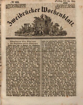 Zweibrücker Wochenblatt Freitag 14. August 1835