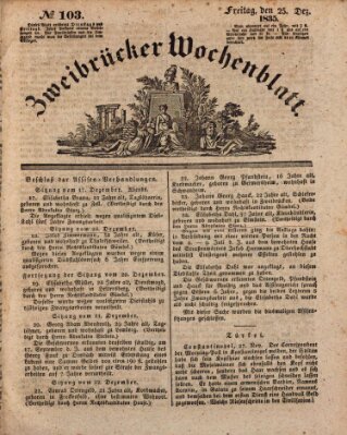 Zweibrücker Wochenblatt Freitag 25. Dezember 1835