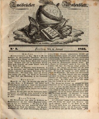 Zweibrücker Wochenblatt Freitag 8. Januar 1836