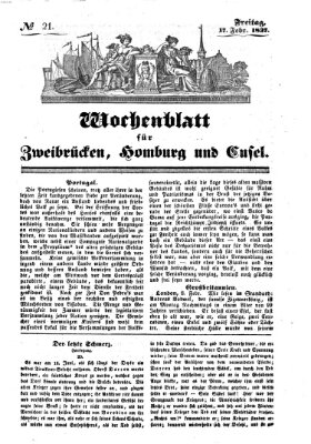 Wochenblatt für Zweibrücken, Homburg und Cusel (Zweibrücker Wochenblatt) Freitag 17. Februar 1837