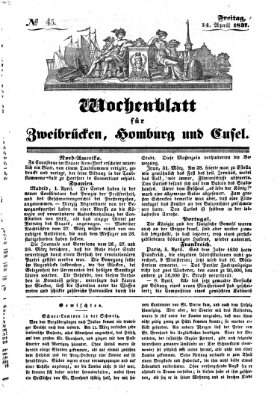 Wochenblatt für Zweibrücken, Homburg und Cusel (Zweibrücker Wochenblatt) Freitag 14. April 1837