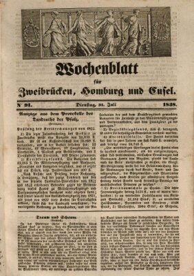 Wochenblatt für Zweibrücken, Homburg und Cusel (Zweibrücker Wochenblatt) Dienstag 31. Juli 1838
