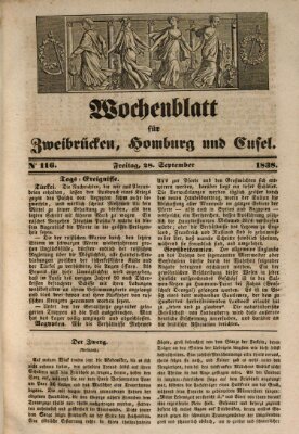 Wochenblatt für Zweibrücken, Homburg und Cusel (Zweibrücker Wochenblatt) Freitag 28. September 1838
