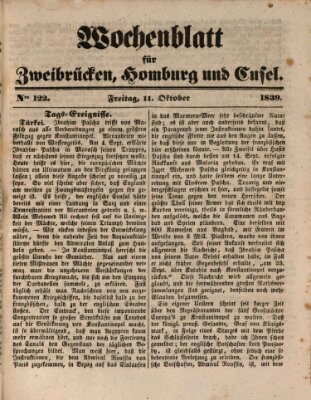 Wochenblatt für Zweibrücken, Homburg und Cusel (Zweibrücker Wochenblatt) Freitag 11. Oktober 1839