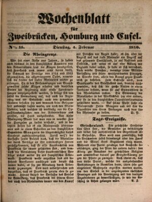 Wochenblatt für Zweibrücken, Homburg und Cusel (Zweibrücker Wochenblatt) Dienstag 4. Februar 1840