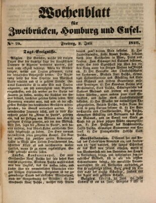 Wochenblatt für Zweibrücken, Homburg und Cusel (Zweibrücker Wochenblatt) Freitag 3. Juli 1840
