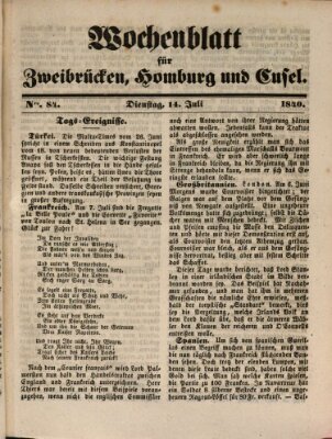 Wochenblatt für Zweibrücken, Homburg und Cusel (Zweibrücker Wochenblatt) Dienstag 14. Juli 1840