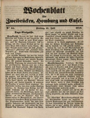 Wochenblatt für Zweibrücken, Homburg und Cusel (Zweibrücker Wochenblatt) Freitag 17. Juli 1840