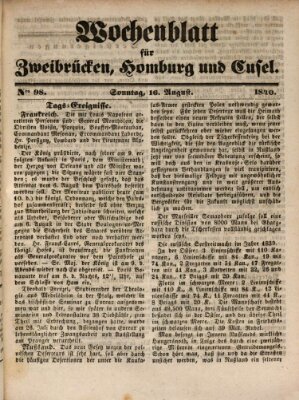 Wochenblatt für Zweibrücken, Homburg und Cusel (Zweibrücker Wochenblatt) Sonntag 16. August 1840