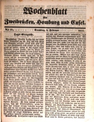 Wochenblatt für Zweibrücken, Homburg und Cusel (Zweibrücker Wochenblatt) Sonntag 7. Februar 1841