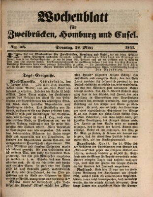 Wochenblatt für Zweibrücken, Homburg und Cusel (Zweibrücker Wochenblatt) Sonntag 28. März 1841