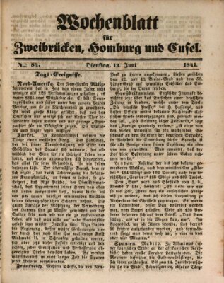Wochenblatt für Zweibrücken, Homburg und Cusel (Zweibrücker Wochenblatt) Dienstag 13. Juli 1841