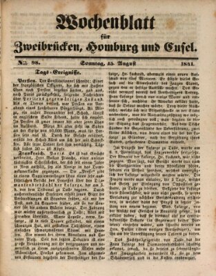 Wochenblatt für Zweibrücken, Homburg und Cusel (Zweibrücker Wochenblatt) Sonntag 15. August 1841