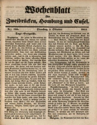 Wochenblatt für Zweibrücken, Homburg und Cusel (Zweibrücker Wochenblatt) Dienstag 5. Oktober 1841