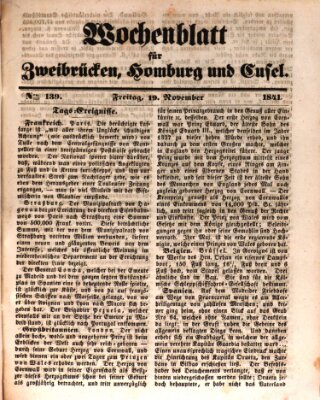 Wochenblatt für Zweibrücken, Homburg und Cusel (Zweibrücker Wochenblatt) Freitag 19. November 1841