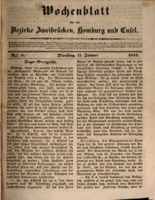 Wochenblatt für die Bezirke Zweibrücken, Homburg und Cusel (Zweibrücker Wochenblatt) Dienstag 11. Januar 1842