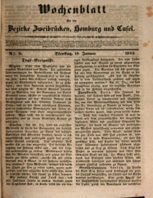 Wochenblatt für die Bezirke Zweibrücken, Homburg und Cusel (Zweibrücker Wochenblatt) Dienstag 18. Januar 1842