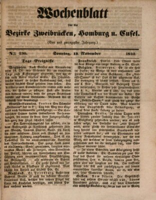 Wochenblatt für die Bezirke Zweibrücken, Homburg und Cusel (Zweibrücker Wochenblatt) Sonntag 13. November 1842