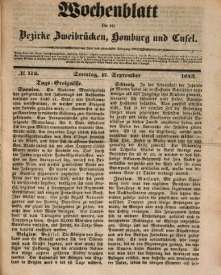 Wochenblatt für die Bezirke Zweibrücken, Homburg und Cusel (Zweibrücker Wochenblatt) Sonntag 17. September 1843