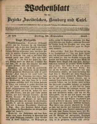 Wochenblatt für die Bezirke Zweibrücken, Homburg und Cusel (Zweibrücker Wochenblatt) Freitag 22. September 1843