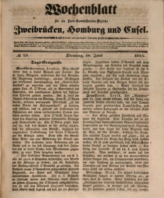 Wochenblatt für die Land-Commissariats-Bezirke Zweibrücken, Homburg und Cusel (Zweibrücker Wochenblatt) Dienstag 18. Juni 1844