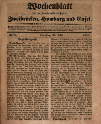 Wochenblatt für die Land-Commissariats-Bezirke Zweibrücken, Homburg und Cusel (Zweibrücker Wochenblatt) Dienstag 25. Juni 1844