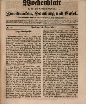 Wochenblatt für die Land-Commissariats-Bezirke Zweibrücken, Homburg und Cusel (Zweibrücker Wochenblatt) Freitag 13. September 1844