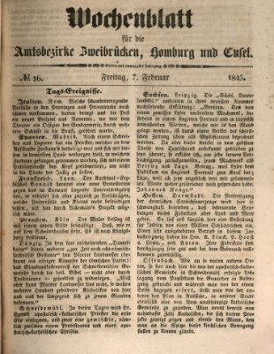 Wochenblatt für die Amtsbezirke Zweibrücken, Homburg und Cusel (Zweibrücker Wochenblatt) Freitag 7. Februar 1845