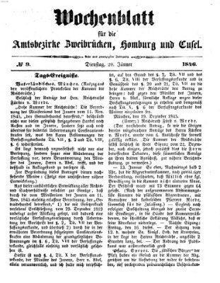 Wochenblatt für die Amtsbezirke Zweibrücken, Homburg und Cusel (Zweibrücker Wochenblatt) Dienstag 20. Januar 1846