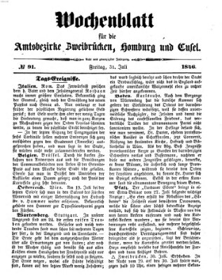 Wochenblatt für die Amtsbezirke Zweibrücken, Homburg und Cusel (Zweibrücker Wochenblatt) Freitag 31. Juli 1846