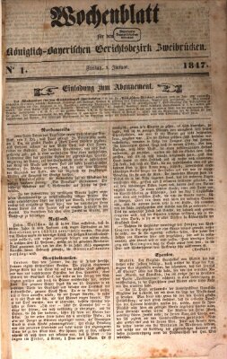 Wochenblatt für den Königlich-Bayerischen Gerichtsbezirk Zweibrücken (Zweibrücker Wochenblatt) Freitag 1. Januar 1847