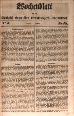 Wochenblatt für den Königlich-Bayerischen Gerichtsbezirk Zweibrücken (Zweibrücker Wochenblatt) Freitag 7. Januar 1848