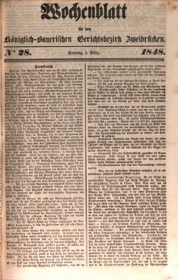 Wochenblatt für den Königlich-Bayerischen Gerichtsbezirk Zweibrücken (Zweibrücker Wochenblatt) Sonntag 5. März 1848