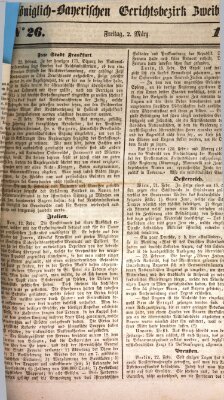 Wochenblatt für den Königlich-Bayerischen Gerichtsbezirk Zweibrücken (Zweibrücker Wochenblatt) Freitag 2. März 1849