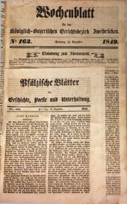 Wochenblatt für den Königlich-Bayerischen Gerichtsbezirk Zweibrücken (Zweibrücker Wochenblatt) Sonntag 23. Dezember 1849