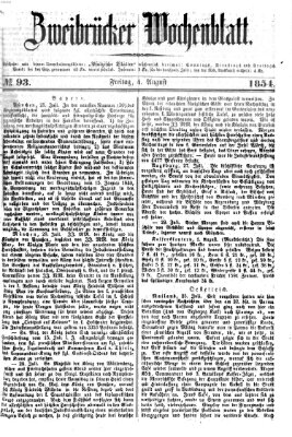 Zweibrücker Wochenblatt Freitag 4. August 1854