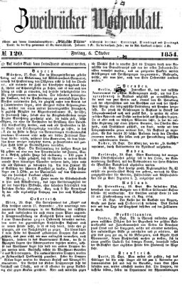 Zweibrücker Wochenblatt Freitag 6. Oktober 1854