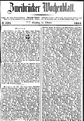 Zweibrücker Wochenblatt Dienstag 31. Oktober 1854