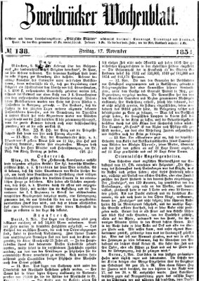 Zweibrücker Wochenblatt Freitag 17. November 1854