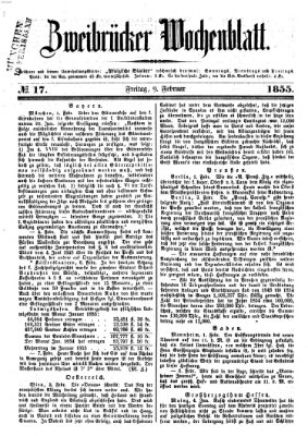 Zweibrücker Wochenblatt Freitag 9. Februar 1855