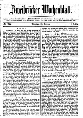 Zweibrücker Wochenblatt Dienstag 27. Februar 1855