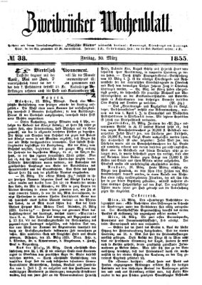Zweibrücker Wochenblatt Freitag 30. März 1855